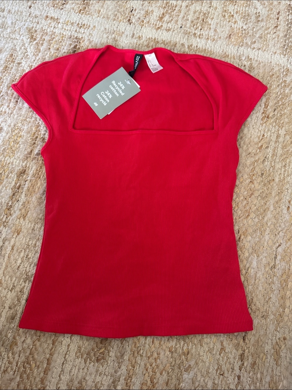H&M Red Ribbed Square-Neck Tank